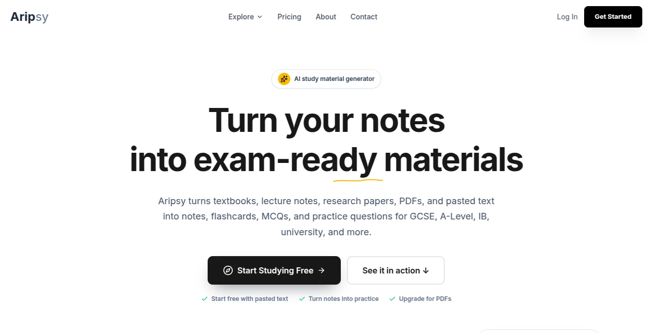 Screenshot of Aripsy – An AI tool in the ,AI Summarizer ,AI Education Assistant ,Education ,AI Quizzes  category, showcasing its interface and key features.