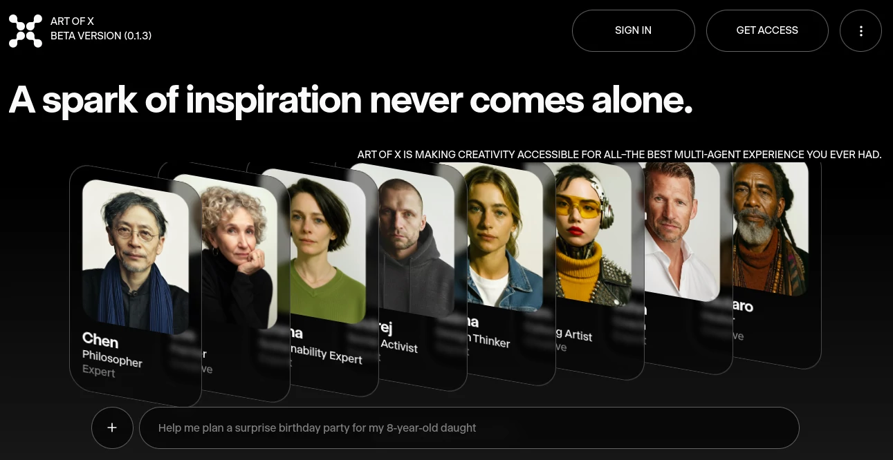 Screenshot of ART OF X – An AI tool in the ,AI Creative Writing ,AI Design Assistant ,AI Art Generator ,AI Team Collaboration  category, showcasing its interface and key features.