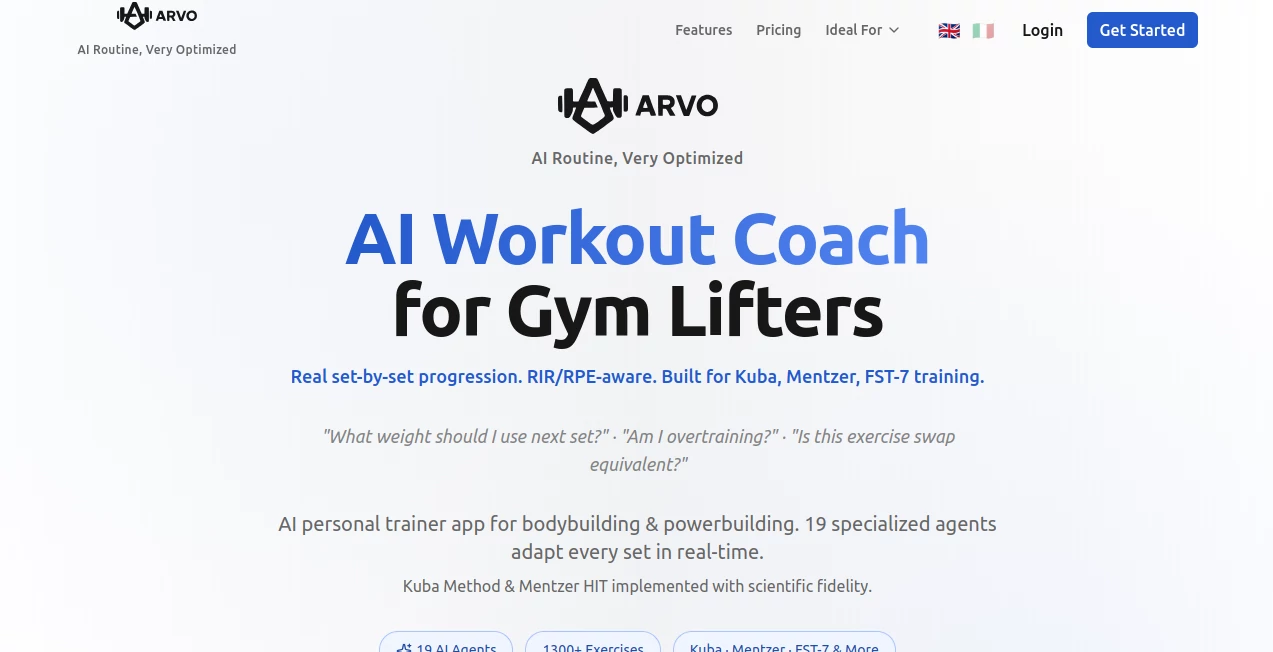 Screenshot of Arvo – An AI tool in the ,AI Life Assistant ,AI Fitness ,AI Healthcare ,AI Coaching  category, showcasing its interface and key features.