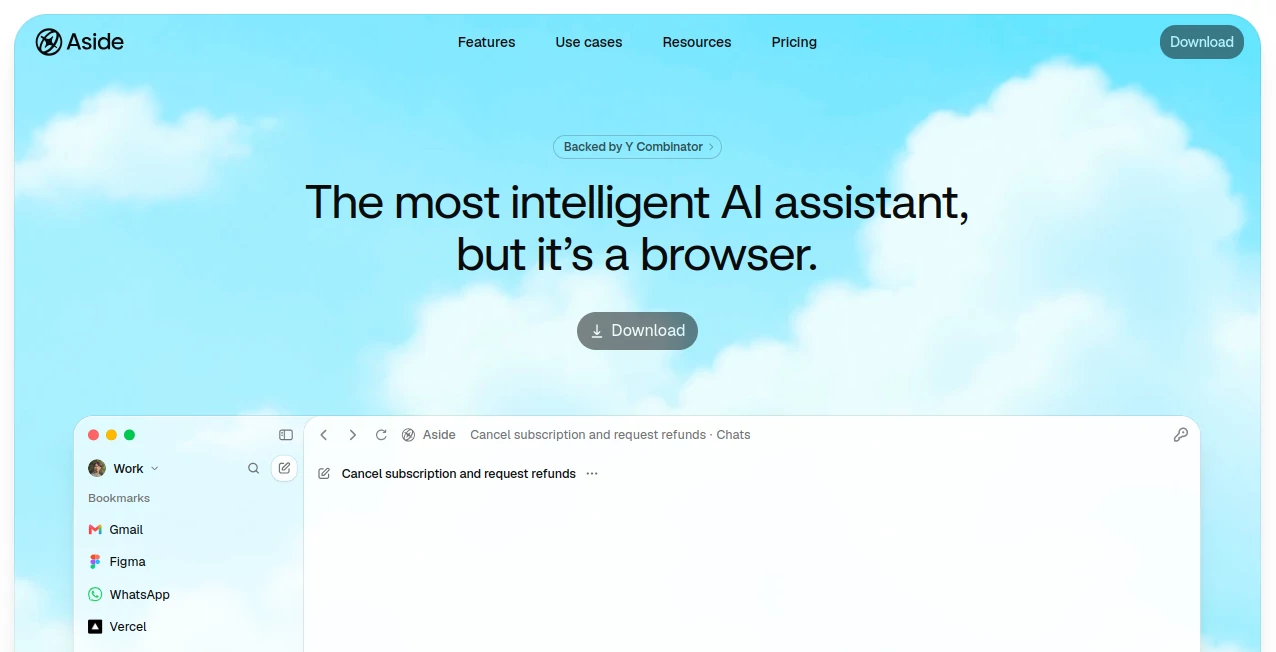 Screenshot of Aside – An AI tool in the ,AI Workflow Management ,AI Browsers Builder ,AI Productivity Tools ,AI Developer Tools  category, showcasing its interface and key features.