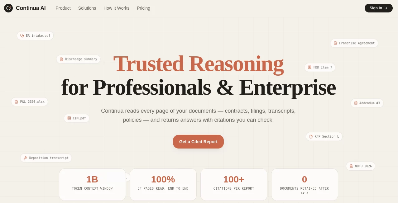 Screenshot of Continua AI – An AI tool in the ,AI Research Tool ,AI Knowledge Management ,AI Workflow Management ,Large Language Models (LLMs)  category, showcasing its interface and key features.