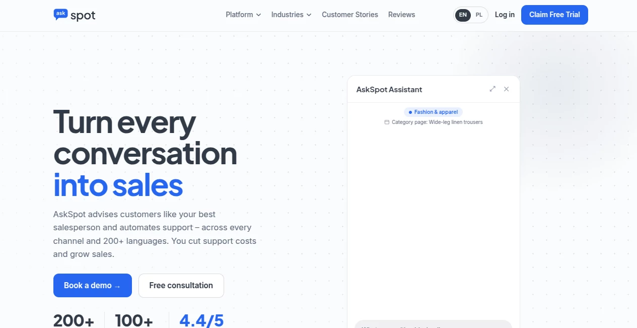 Screenshot of AskSpot – An AI tool in the ,AI Chatbot ,AI Sales Assistant ,AI Customer Service Assistant ,AI E-commerce Assistant  category, showcasing its interface and key features.