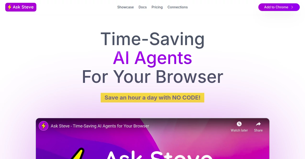 Screenshot of AskSteve – An AI tool in the ,AI Browsers Builder ,AI Productivity Tools ,AI Task Management ,AI Coaching  category, showcasing its interface and key features.