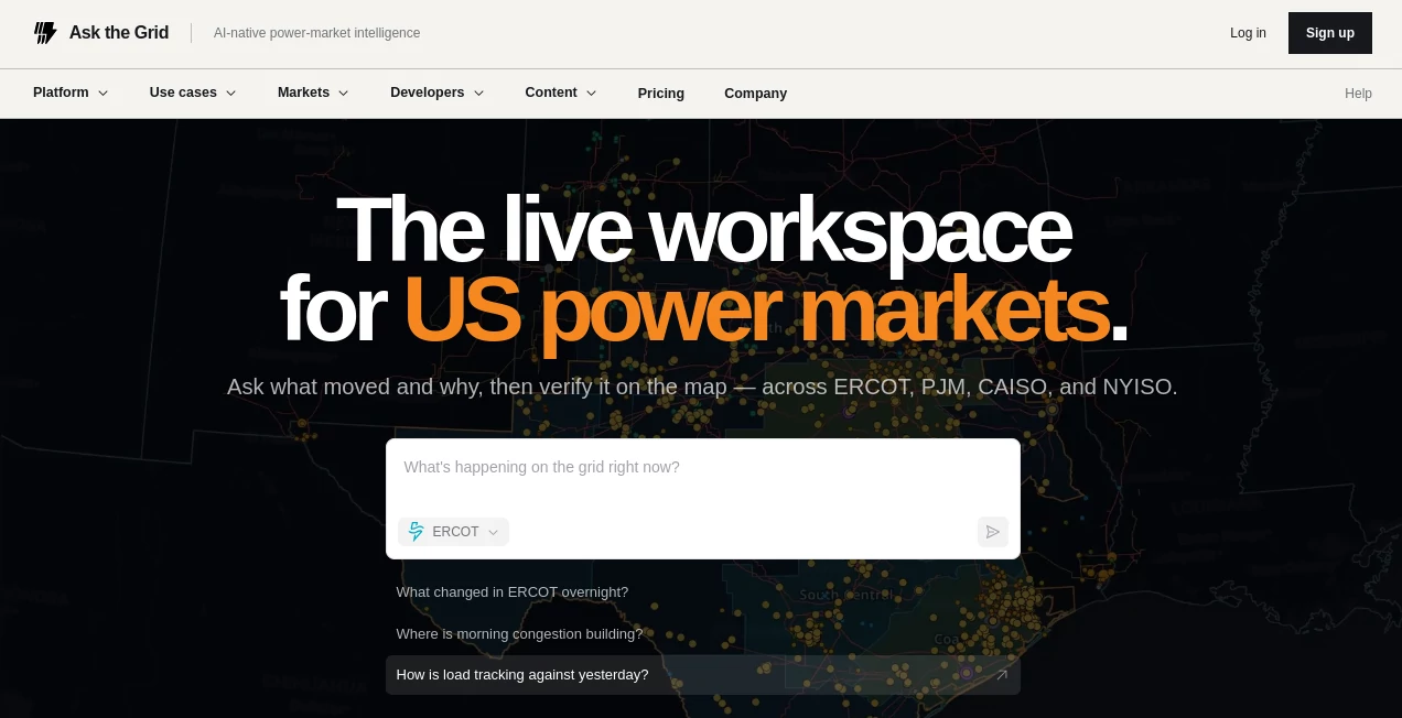 Screenshot of Ask the Grid – An AI tool in the ,AI Data Mining ,AI Knowledge Management ,AI Research Tool ,AI Analytics Assistant  category, showcasing its interface and key features.