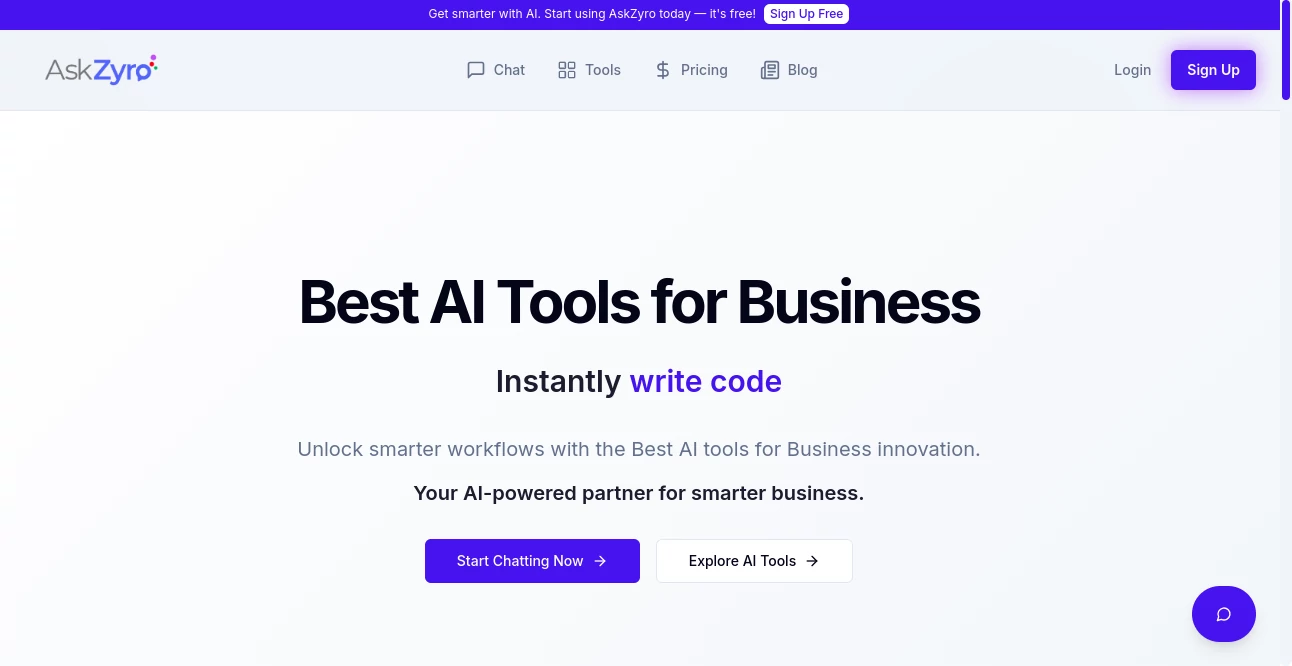 Screenshot of AskZyro – An AI tool in the ,AI SEO Assistant ,AI Content Generator ,AI Domain Name Generator ,AI Marketing Plan Generator  category, showcasing its interface and key features.