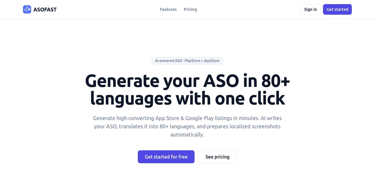 Screenshot of ASOFAST – An AI tool in the ,AI Research Tool ,AI Analytics Assistant ,AI SEO Assistant ,AI Marketing Plan Generator  category, showcasing its interface and key features.