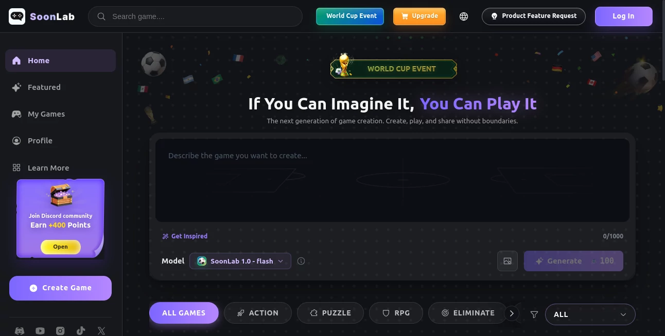 Screenshot of SoonLab – An AI tool in the ,AI Content Generator ,AI No-Code & Low-Code ,AI Developer Tools ,AI Game  category, showcasing its interface and key features.