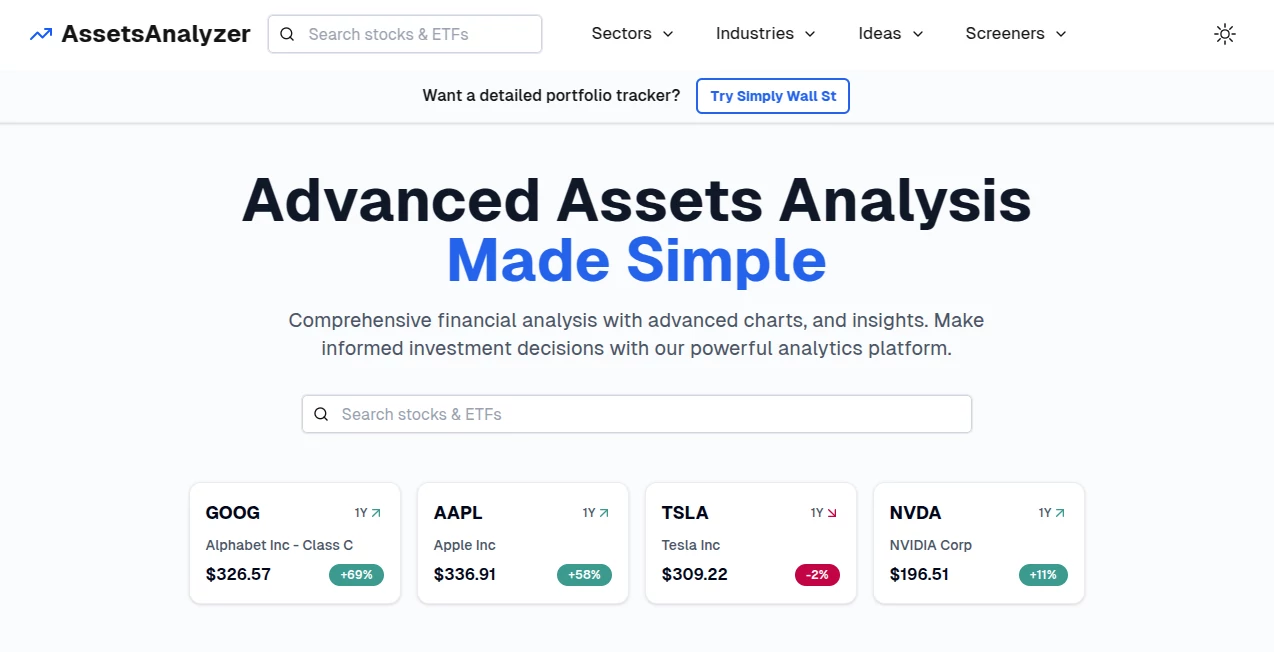 Screenshot of AssetsAnalyzer – An AI tool in the ,AI Research Tool ,AI Trading Bot Assistant ,AI Investing Assistant ,AI Analytics Assistant  category, showcasing its interface and key features.