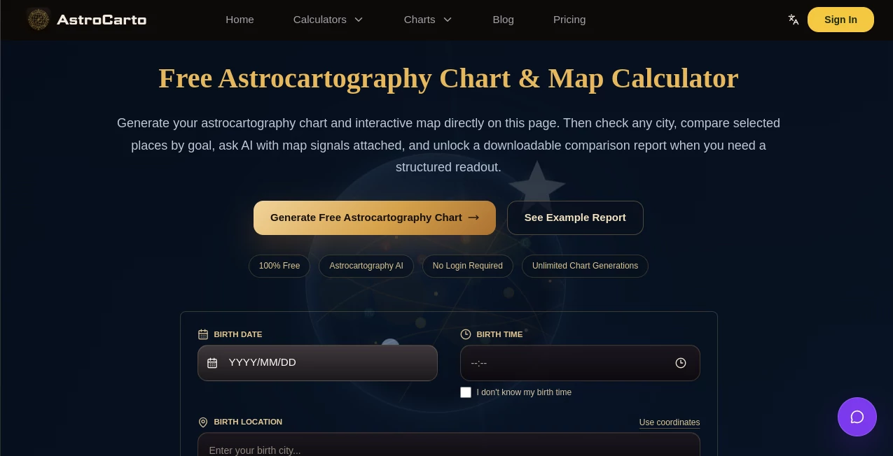 Screenshot of AstroCarto – An AI tool in the ,AI Research Tool ,AI Chatbot ,AI Life Assistant ,Large Language Models (LLMs)  category, showcasing its interface and key features.