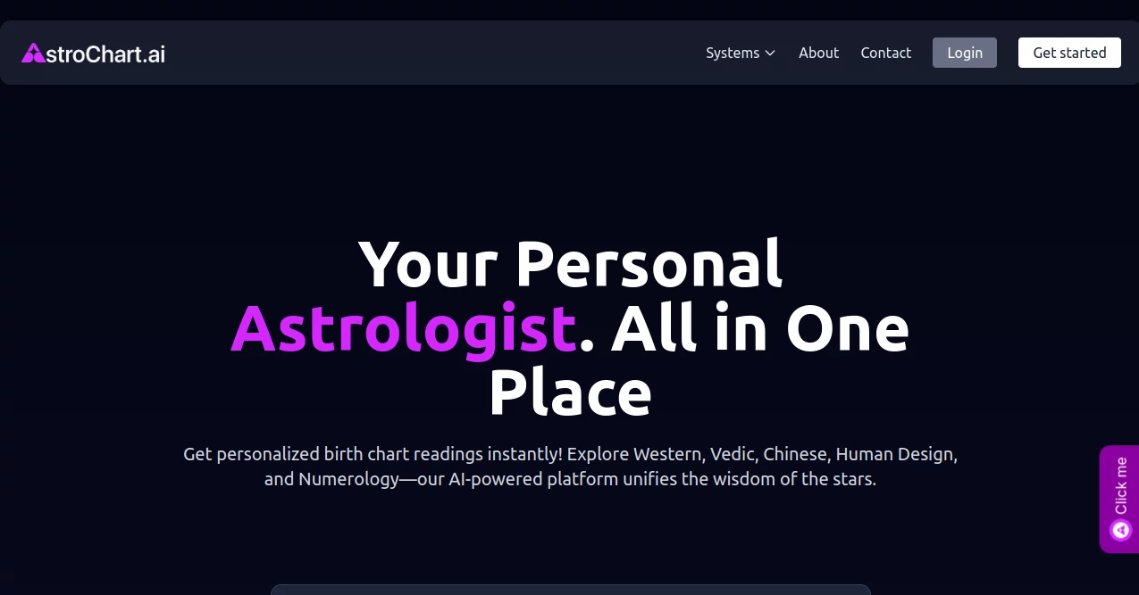 Screenshot of AstroChart AI – An AI tool in the ,AI Life Assistant ,AI Fun Tools ,AI Chatbot ,AI Knowledge Base  category, showcasing its interface and key features.