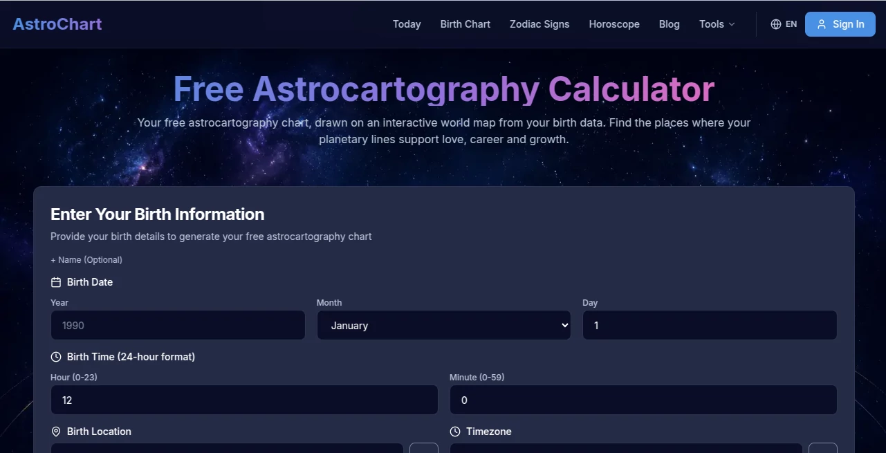 Screenshot of AstroChart – An AI tool in the ,AI Life Assistant ,AI Fun Tools ,AI Religion ,Other  category, showcasing its interface and key features.