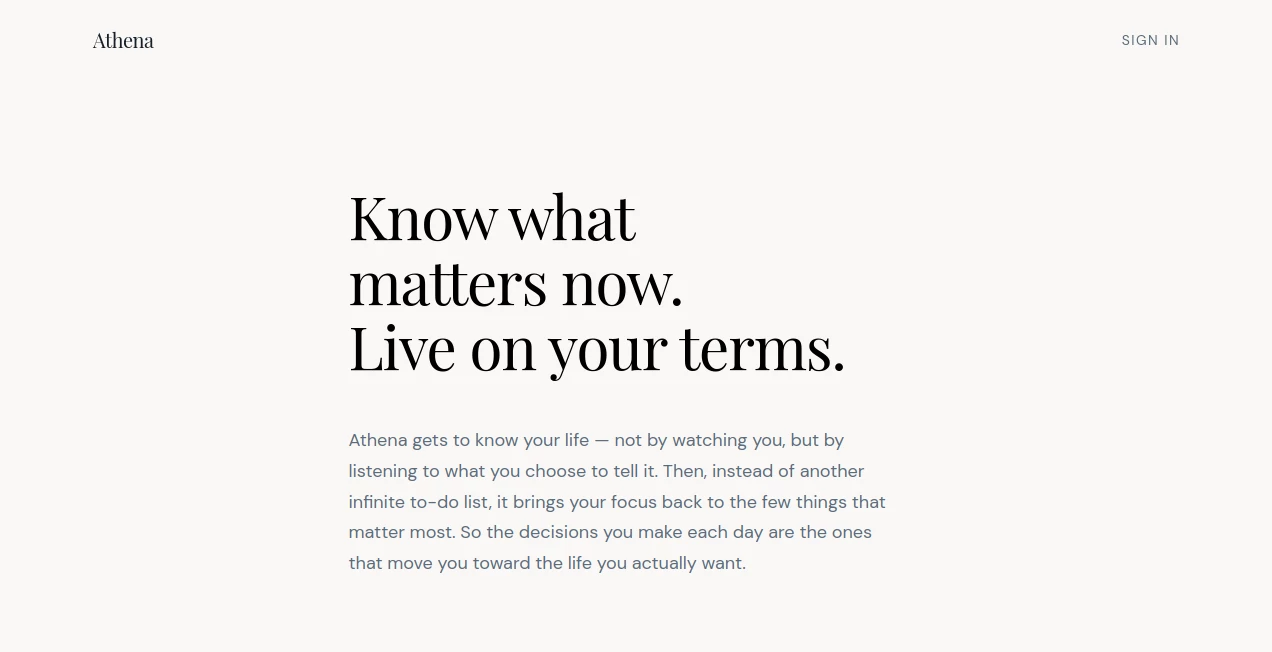 Screenshot of Athena – An AI tool in the ,AI Life Assistant ,AI Knowledge Management ,AI Productivity Tools ,AI Notes Assistant  category, showcasing its interface and key features.