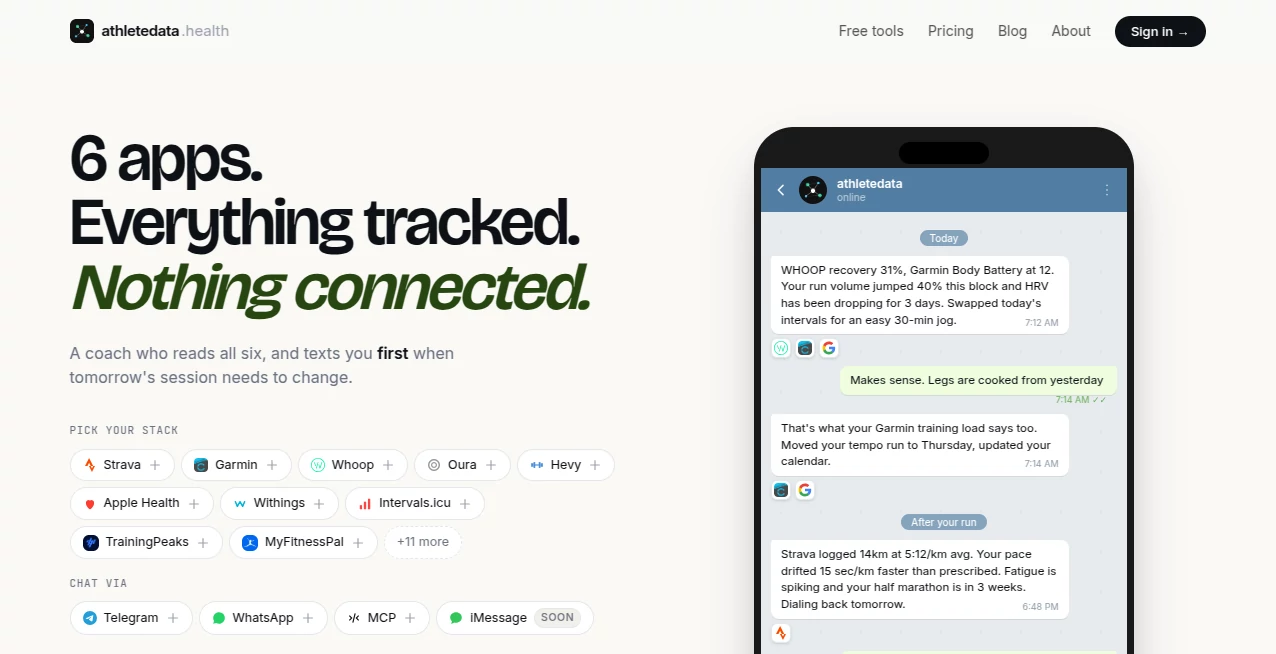 Screenshot of athletedata – An AI tool in the ,AI Life Assistant ,AI Fitness ,AI Productivity Tools ,AI Healthcare  category, showcasing its interface and key features.