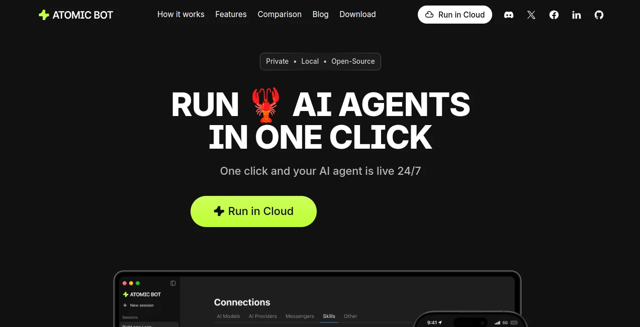 Screenshot of Atomic Bot – An AI tool in the ,AI Workflow Management ,AI Productivity Tools ,AI Task Management ,AI Team Collaboration  category, showcasing its interface and key features.