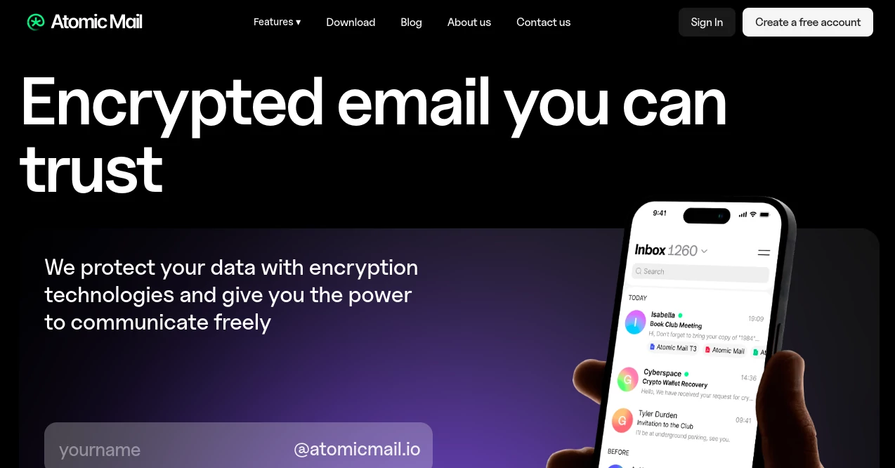 Screenshot of ATOMIC MAIL – An AI tool in the ,AI Email Writer ,AI Email Assistant ,AI Email Generator  category, showcasing its interface and key features.