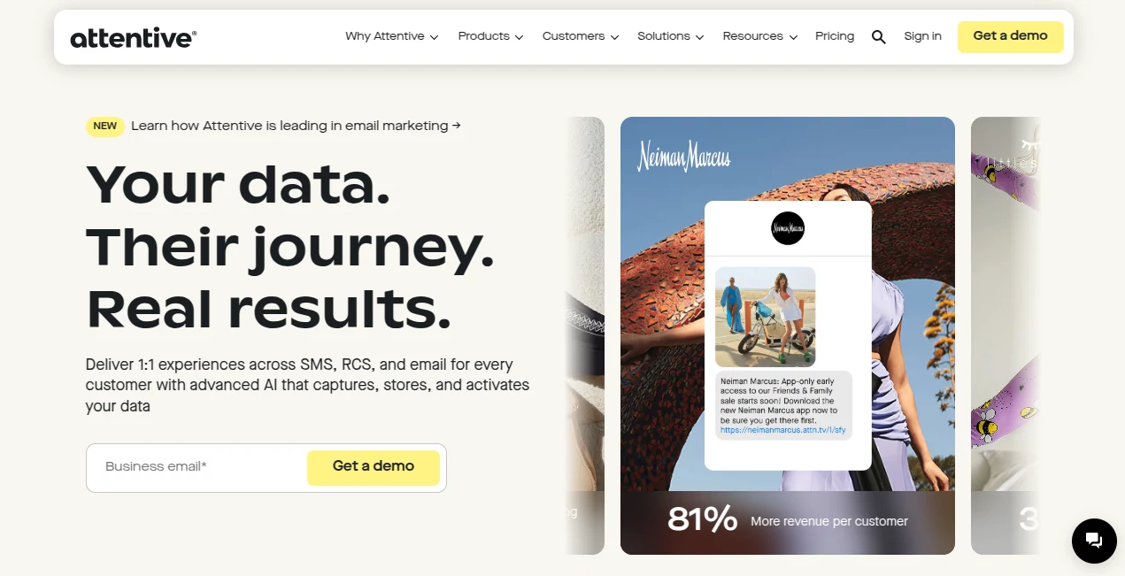 Screenshot of attentive – An AI tool in the ,AI Analytics Assistant ,AI Email Marketing ,AI Lead Generation  category, showcasing its interface and key features.