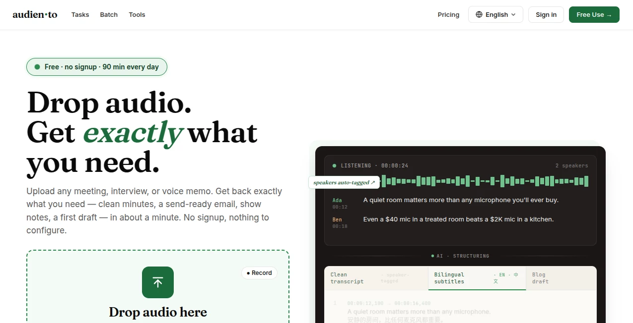 Screenshot of Audien – An AI tool in the ,AI Analytics Assistant ,AI SEO Assistant ,AI Social Media Assistant ,AI Lead Generation  category, showcasing its interface and key features.
