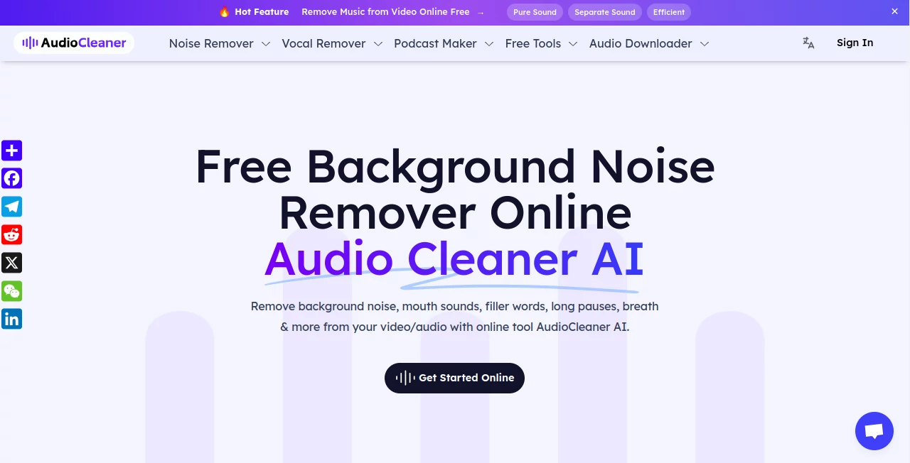 Screenshot of Audio Cleaner AI – An AI tool in the ,AI Audio Enhancer ,AI Speech to Text ,AI Voice & Audio Editing ,AI Noise Cancellation  category, showcasing its interface and key features.
