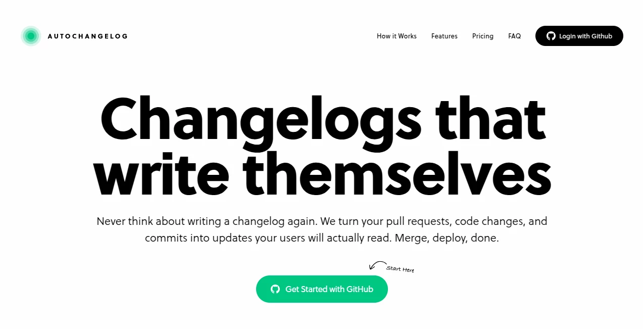 Screenshot of AutoChangelog – An AI tool in the ,AI Code Assistant ,AI Code Explanation ,AI Developer Docs ,AI Developer Tools  category, showcasing its interface and key features.