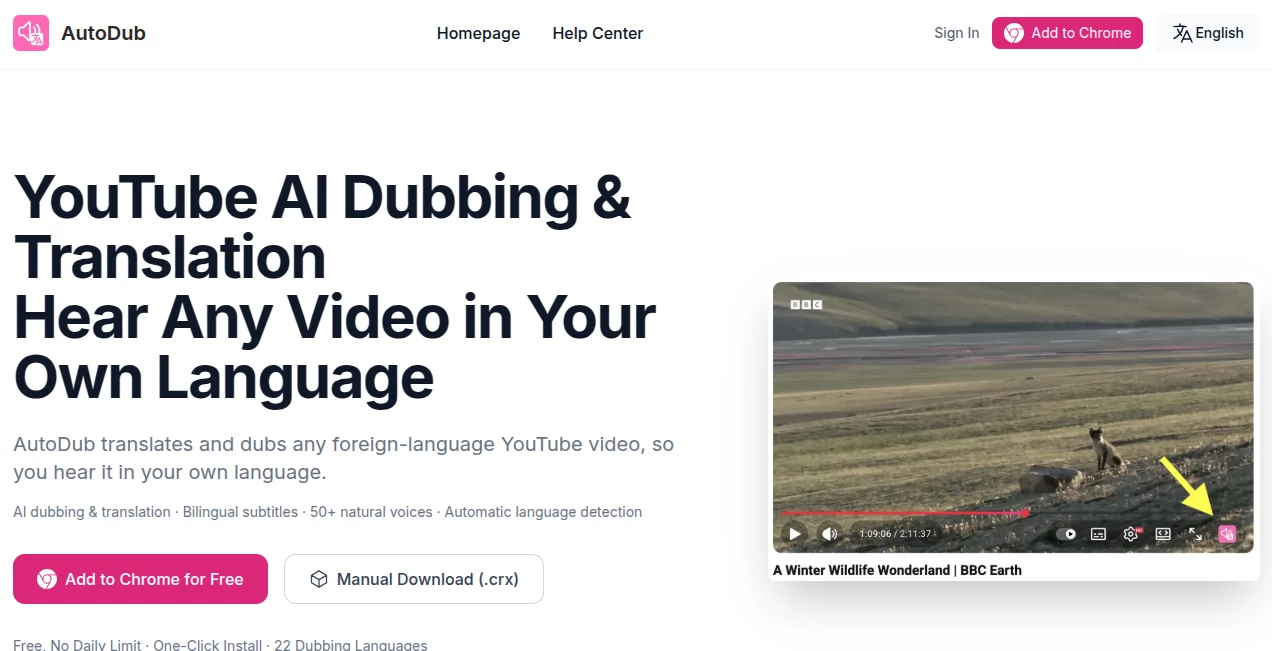 Screenshot of AutoDub – An AI tool in the ,AI Translate ,Video ,AI Text to Speech ,AI Speech to Text  category, showcasing its interface and key features.