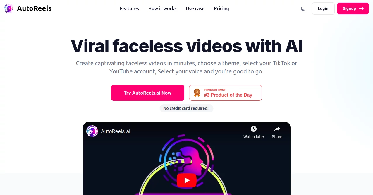 Screenshot of AutoReels – An AI tool in the ,AI YouTube Assistant ,AI Video Generator ,AI Tiktok Assistant ,AI Short Clips Generator  category, showcasing its interface and key features.