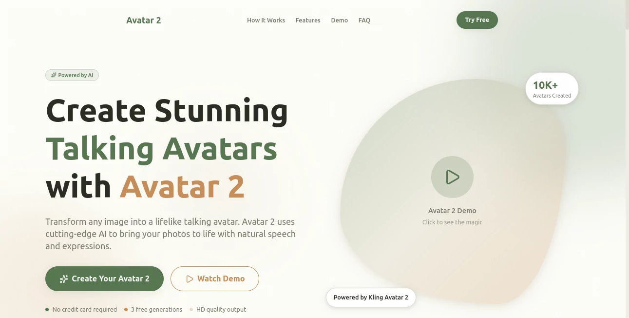 Screenshot of Avatar 2 – An AI tool in the ,AI Avatar Generator ,AI Personalized Video Generator ,AI Video Generator ,AI Lip Sync Generator  category, showcasing its interface and key features.