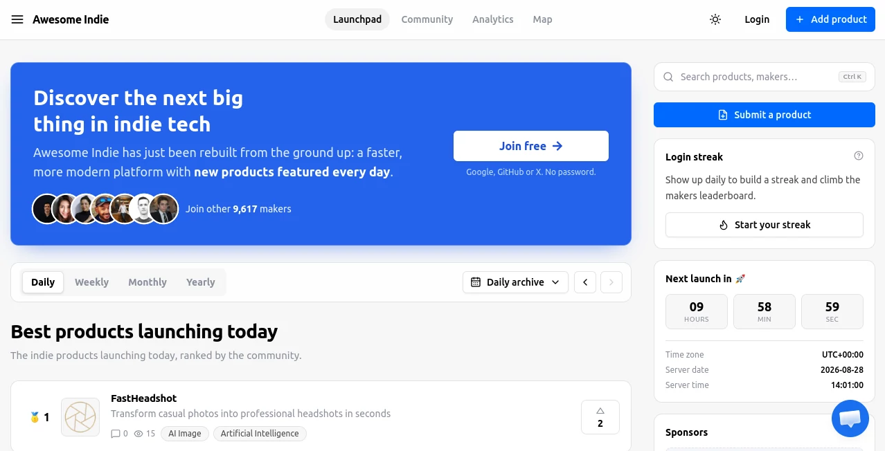 Screenshot of Awesome Indie – An AI tool in the ,Other ,AI Tools Directory  category, showcasing its interface and key features.