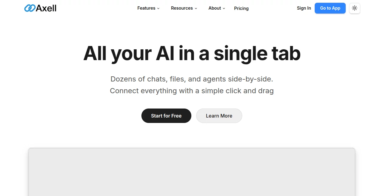 Screenshot of Axell – An AI tool in the ,AI Chatbot ,AI Productivity Tools ,AI Team Collaboration ,AI Files Assistant  category, showcasing its interface and key features.