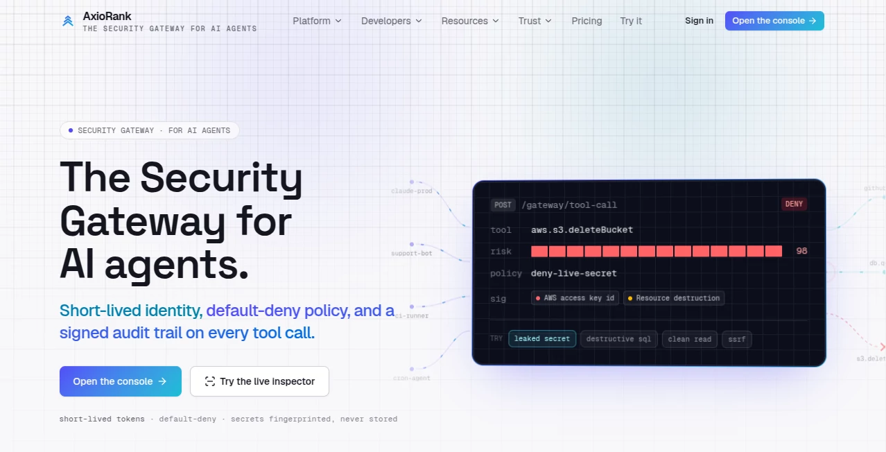 Screenshot of AxioRank – An AI tool in the ,AI DevOps Assistant ,AI Monitor & Report Builder ,AI API Design ,AI Developer Tools  category, showcasing its interface and key features.