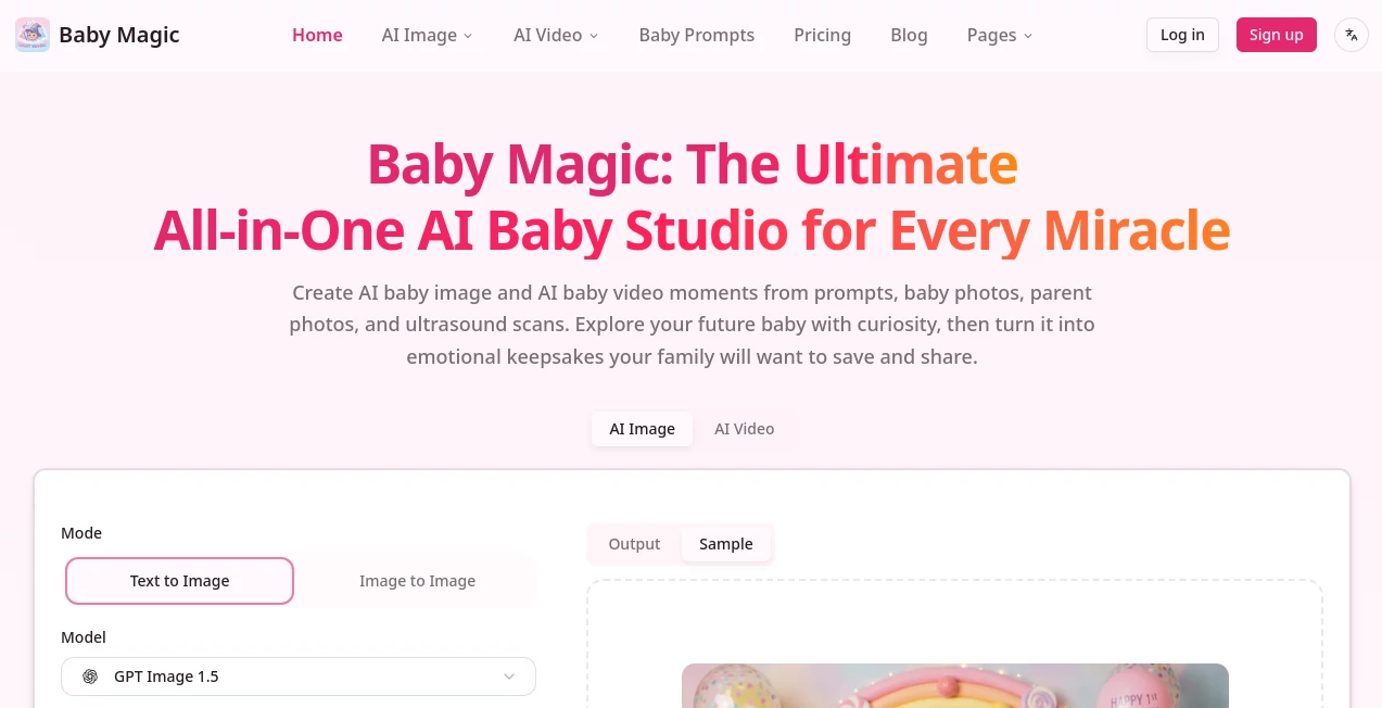Screenshot of Baby Magic – An AI tool in the ,AI Text to Image ,AI Image to Image ,AI Image to Video ,AI Fun Tools  category, showcasing its interface and key features.
