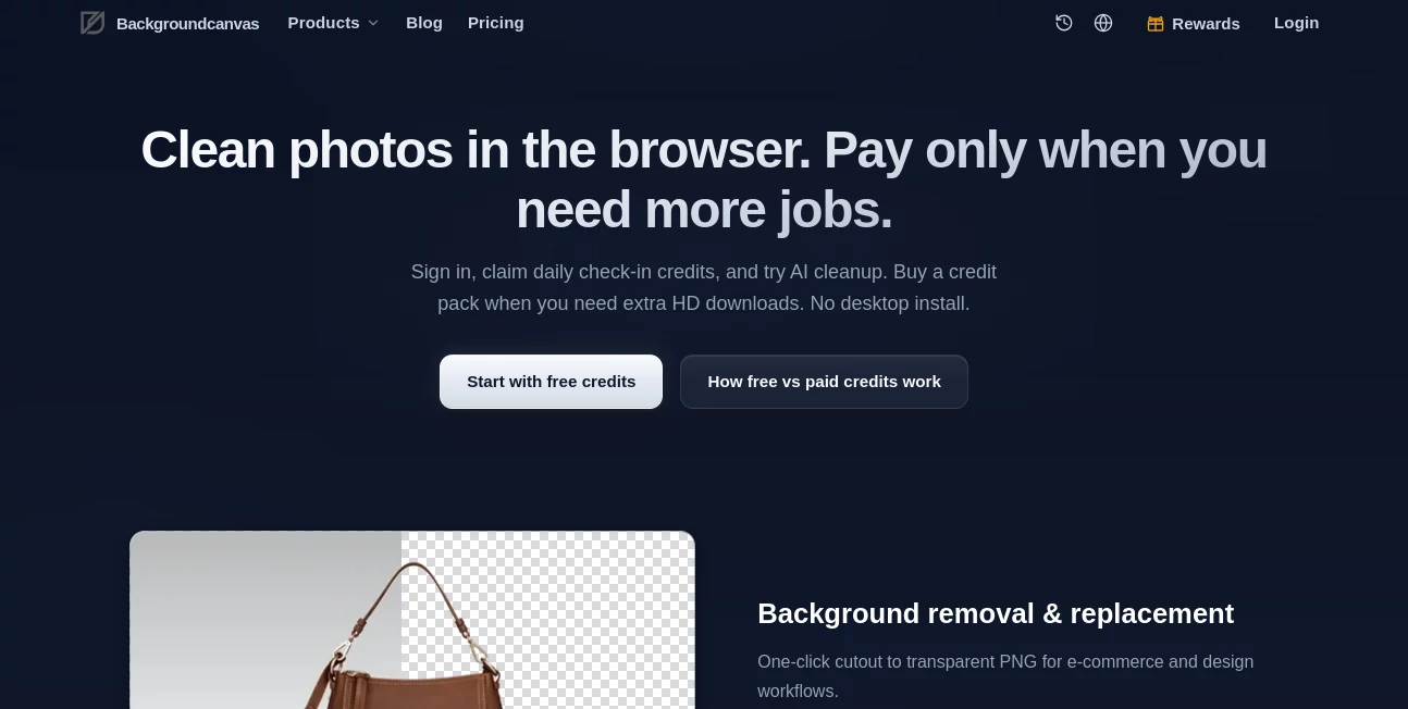 Screenshot of Backgroundcanvas – An AI tool in the ,AI Background Remover ,Image  category, showcasing its interface and key features.