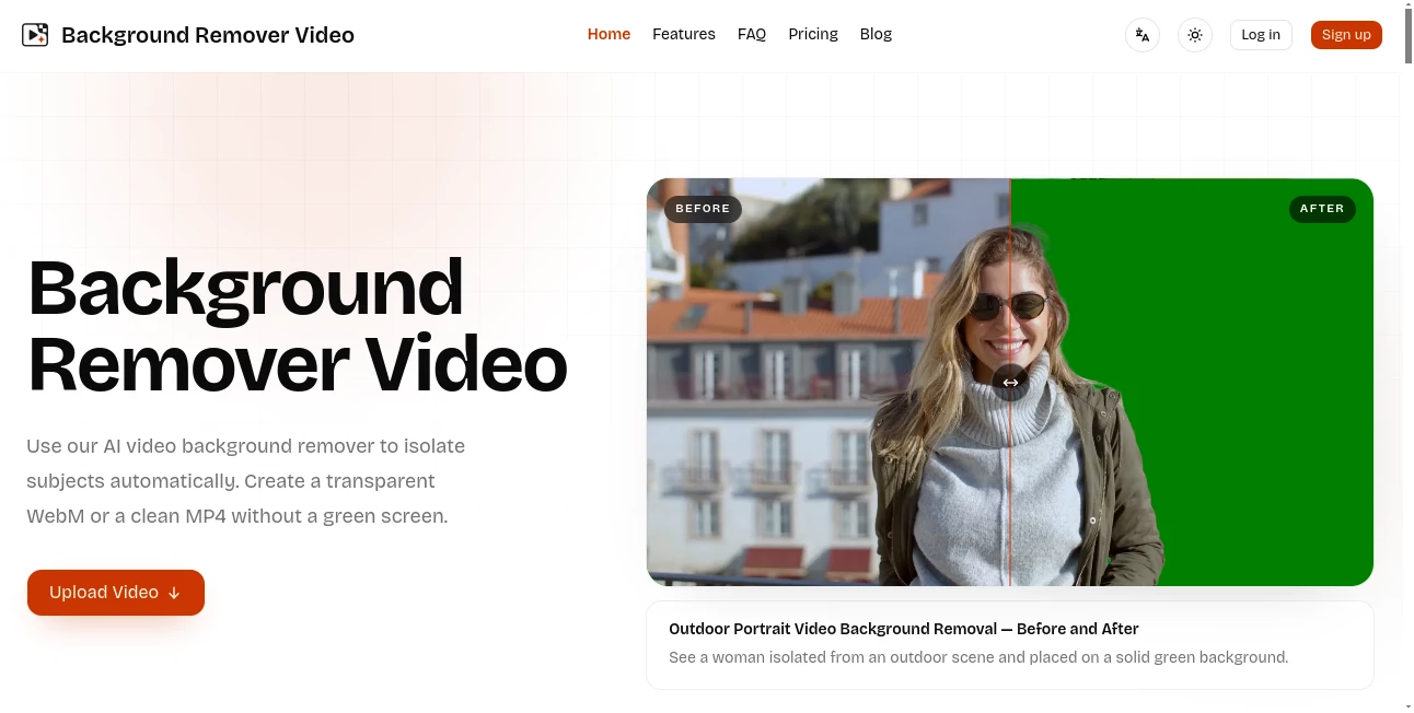 Screenshot of Background Remover Video – An AI tool in the ,AI Video Editor  category, showcasing its interface and key features.