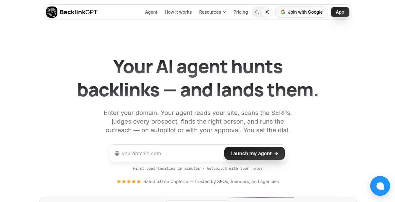 Screenshot of BacklinkGPT – An AI tool in the ,AI Analytics Assistant ,AI SEO Assistant ,AI Marketing Plan Generator ,AI Lead Generation  category, showcasing its interface and key features.