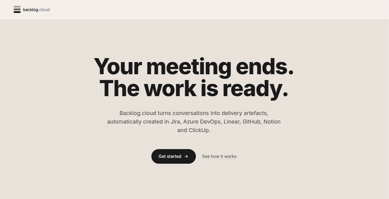 Screenshot of backlog.cloud – An AI tool in the ,AI Workflow Management ,AI Project Management ,AI Task Management ,AI Meeting Assistant  category, showcasing its interface and key features.