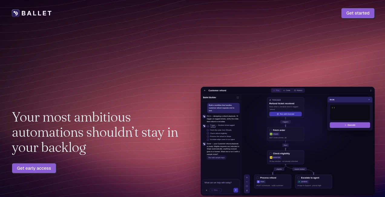 Screenshot of Ballet – An AI tool in the ,AI Workflow Management ,AI Sales Assistant ,AI Productivity Tools ,AI CRM Assistant  category, showcasing its interface and key features.