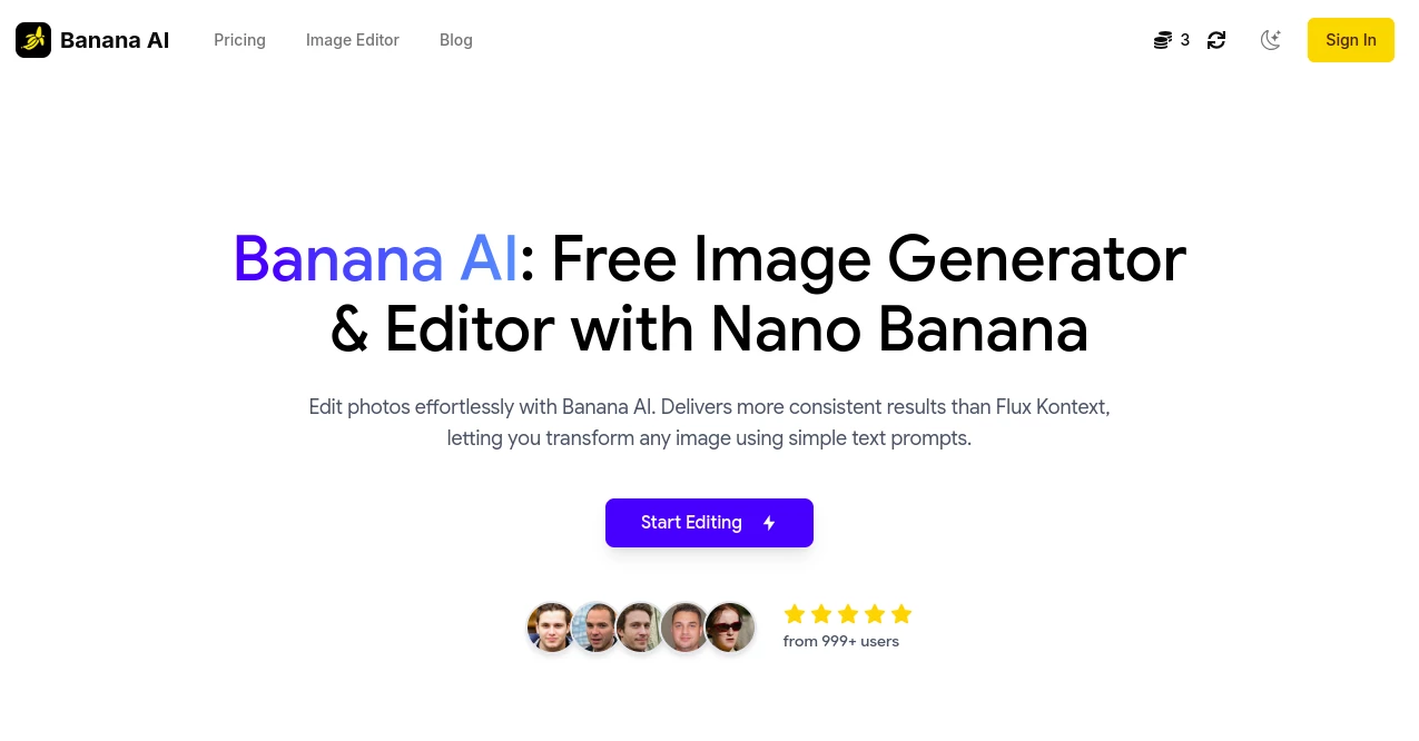 Screenshot of Banana AI – An AI tool in the ,AI Photo & Image Generator ,Photo & Image Editor ,AI Design Generator ,AI Image to Image  category, showcasing its interface and key features.