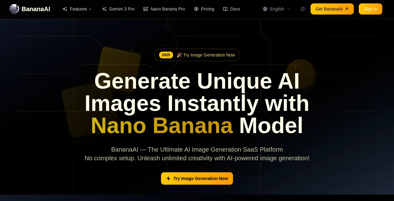 Screenshot of bananaai.app – An AI tool in the ,AI Photo & Image Generator ,AI Art Generator ,AI Design Generator ,AI Text to Image  category, showcasing its interface and key features.