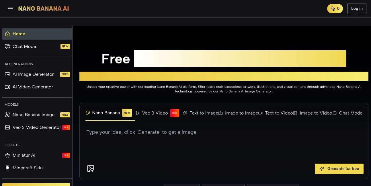 Screenshot of Banana Img AI – An AI tool in the ,AI Photo & Image Generator ,Photo & Image Editor ,AI Photo Enhancer ,AI Image to Image ,AI Text to Image  category, showcasing its interface and key features.