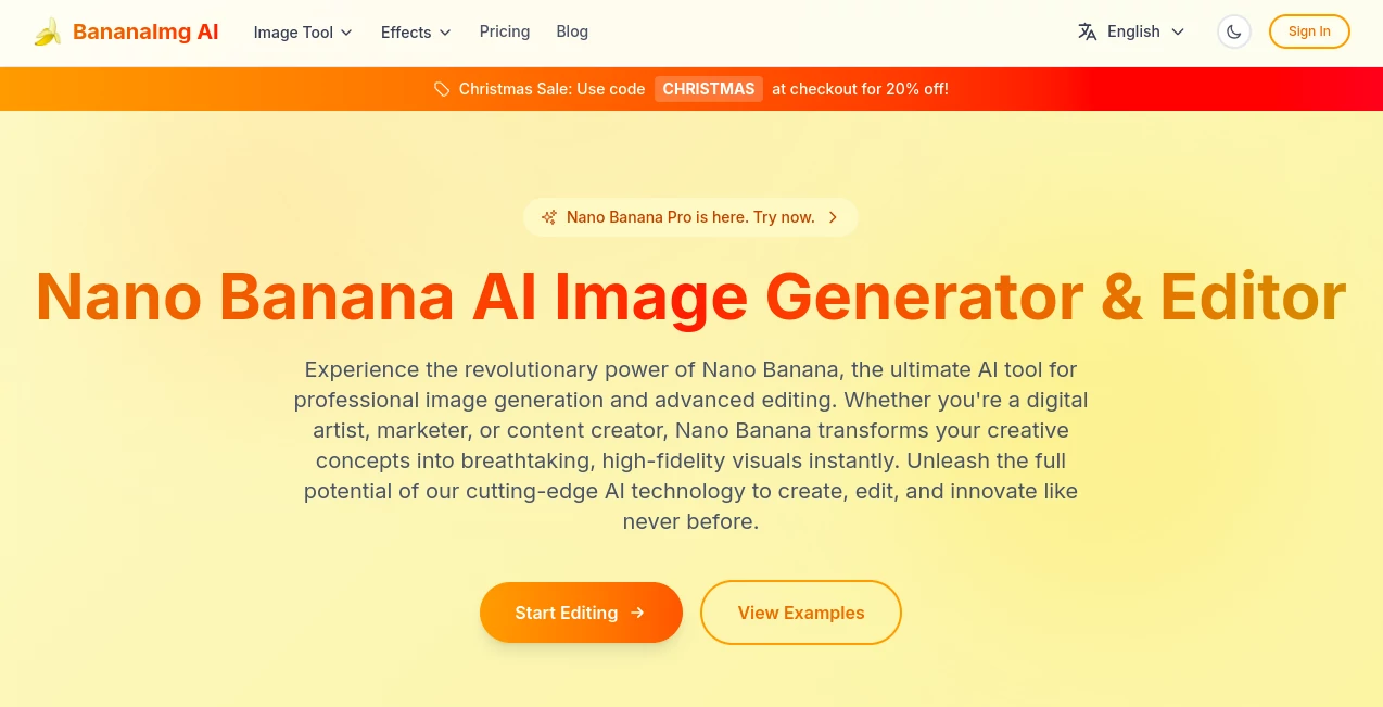 Screenshot of BananaImg AI – An AI tool in the ,AI Text to Image ,AI Photo & Image Generator ,Photo & Image Editor ,AI Art Generator  category, showcasing its interface and key features.