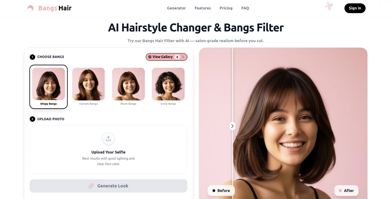 Screenshot of Bangshair – An AI tool in the ,Photo & Image Editor ,AI Image to Image ,AI Design Generator ,AI Fun Tools  category, showcasing its interface and key features.