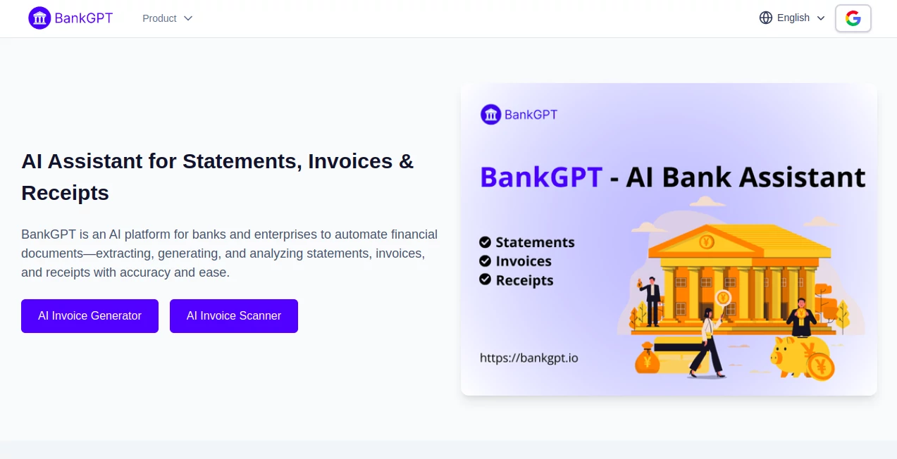 Screenshot of BankGPT – An AI tool in the ,AI Data Mining ,AI Document Extraction ,AI Accounting Assistant ,AI Research Tool  category, showcasing its interface and key features.