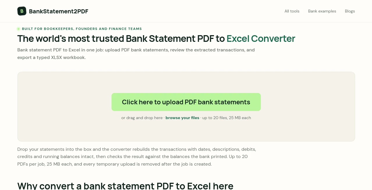Screenshot of bank statement converter – An AI tool in the ,Productivity  category, showcasing its interface and key features.