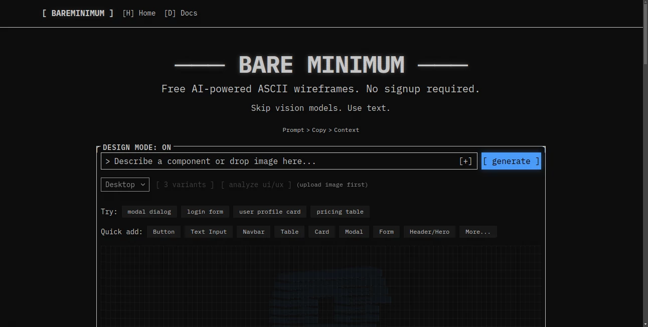 Screenshot of Bare Minimum – An AI tool in the ,AI Design Generator ,AI Graphic Design ,AI Design Assistant ,AI Website Designer  category, showcasing its interface and key features.