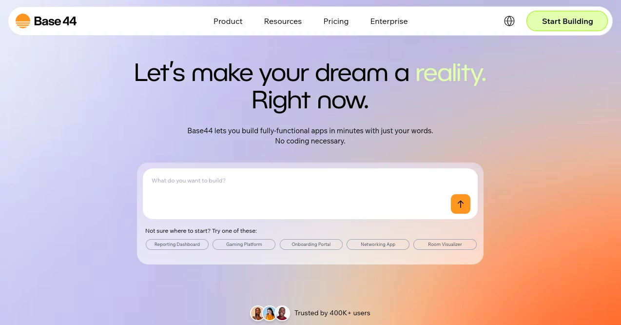 Screenshot of Base44 – An AI tool in the ,AI Workflow Management ,AI App Builder ,AI No-Code & Low-Code ,AI Developer Tools  category, showcasing its interface and key features.