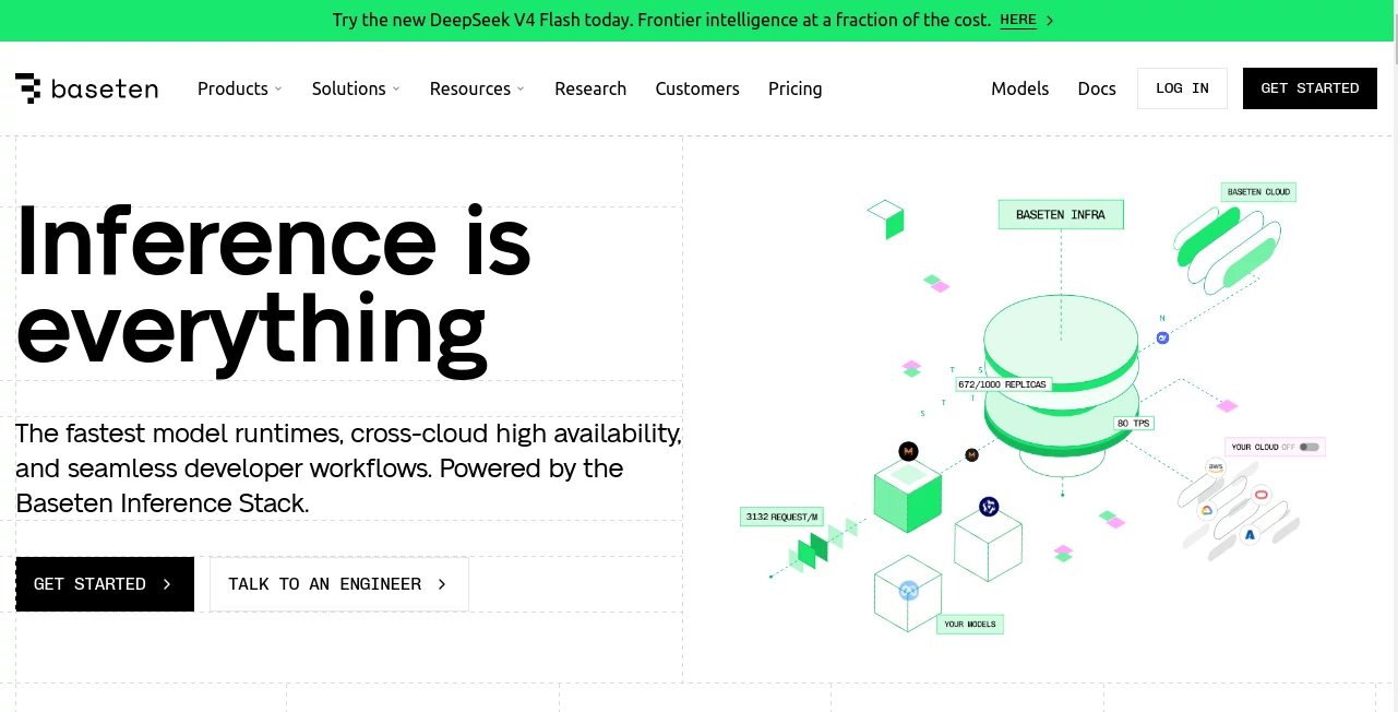 Screenshot of baseten – An AI tool in the ,Code & IT ,AI API Design ,Large Language Models (LLMs) ,AI Developer Tools  category, showcasing its interface and key features.