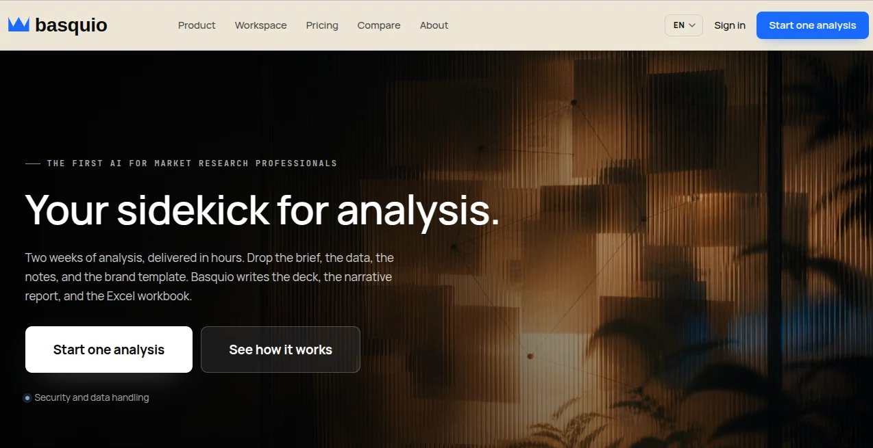 Screenshot of Basquio – An AI tool in the ,AI Research Tool ,AI Presentation Generator ,AI Spreadsheet ,AI Productivity Tools  category, showcasing its interface and key features.