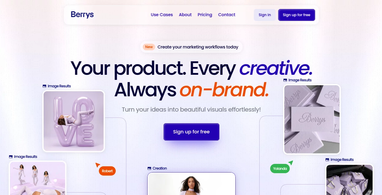 Screenshot of Berrys AI – An AI tool in the ,AI Ad Creative Assistant ,AI Marketing Plan Generator ,AI Design Generator ,AI E-commerce Assistant  category, showcasing its interface and key features.