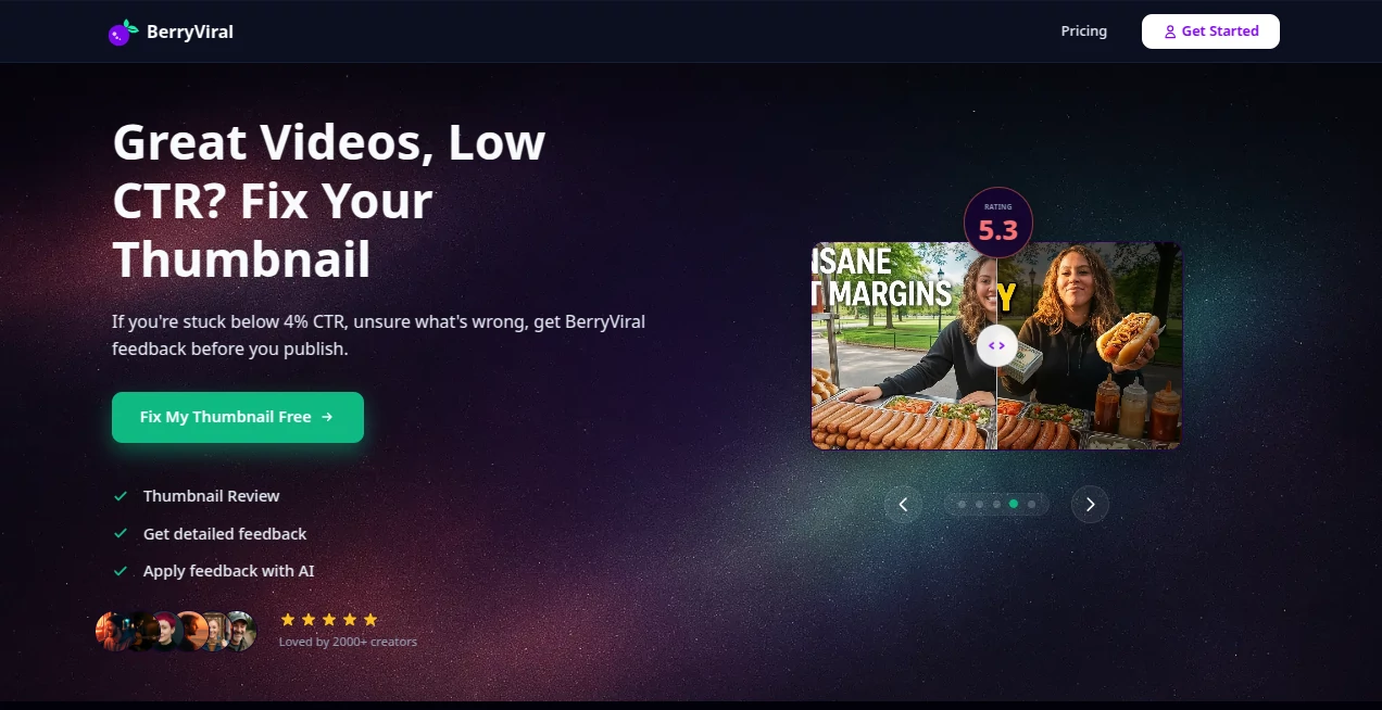 Screenshot of BerryViral – An AI tool in the ,AI Ad Creative Assistant ,AI Marketing Plan Generator ,AI Digital Marketing Generator ,AI Thumbnail Maker  category, showcasing its interface and key features.