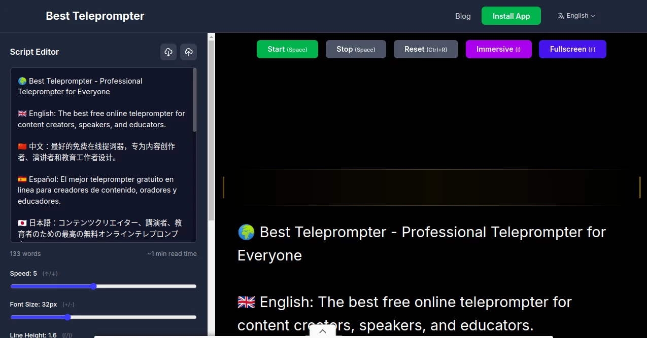 Screenshot of best Teleprompter – An AI tool in the ,AI Video Editor ,AI Script Writing ,AI Presentation Generator ,AI Video Recording  category, showcasing its interface and key features.