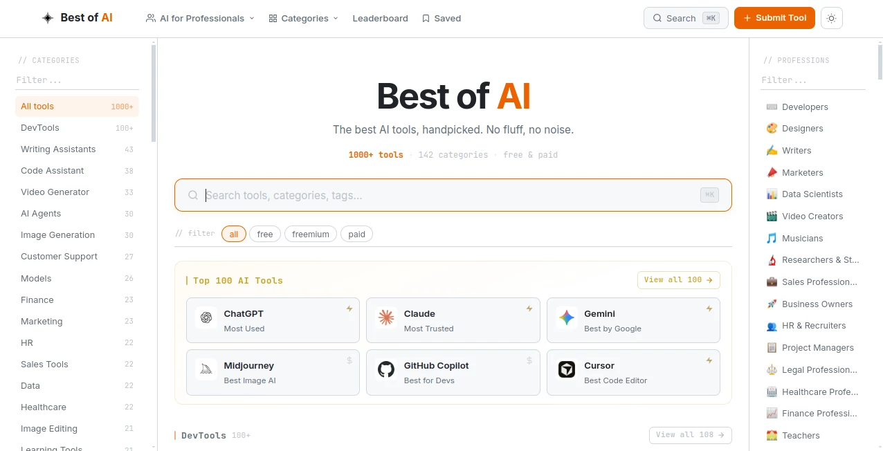 Screenshot of Best of AI – An AI tool in the ,AI Tools Directory ,AI Research Tool ,AI Search Engine  category, showcasing its interface and key features.
